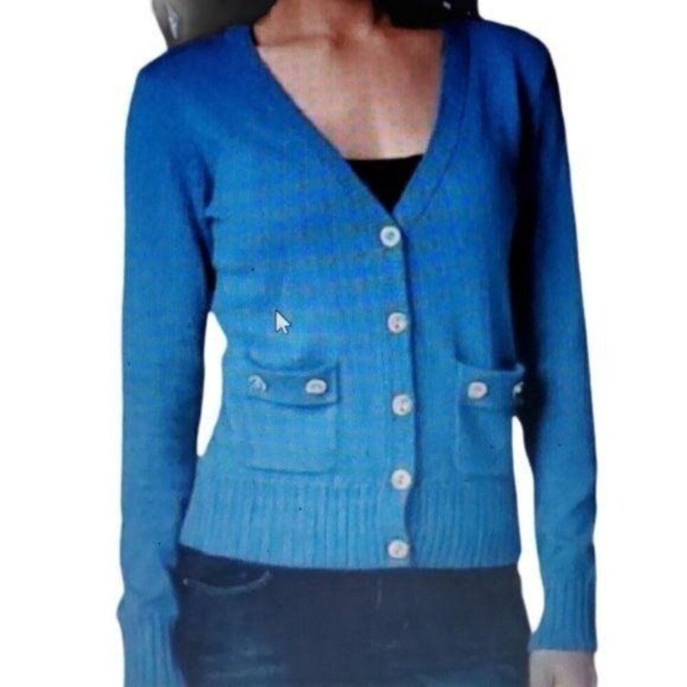 Cabi Sweater Cashmere Cardigan Knit Navy Blue Gold Button Women's Woman's Small